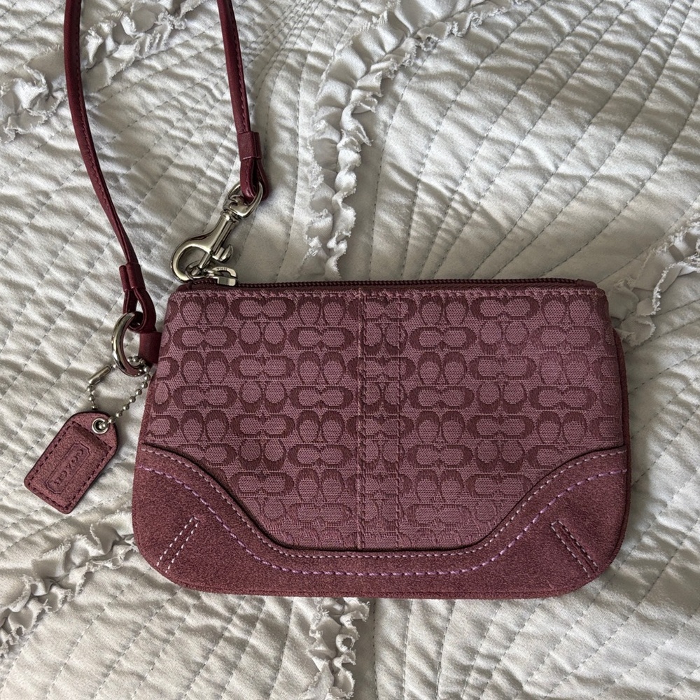 Vintage Coach Burgundy Suede & Signature Wristlet